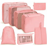 8-Piece Lightweight Water Resistant Travel Organizer for Bags, Pink
