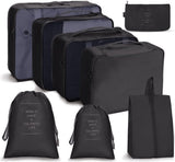 8-Piece Water Resistant Lightweight Travel Organizer for Bags, Black