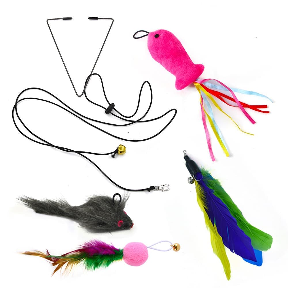 Cat Toy with Mouse and Feather, Hanging Door Toy for Indoor Cats, Stimulating Play