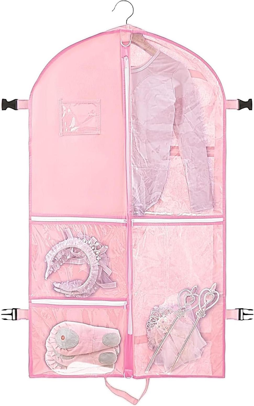 Foldable Garment Bag with 5 Pockets, Pink, 110x60 cm