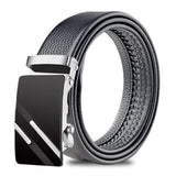 Men's Adjustable Leather Belt Automatic Latching for Business and Everyday Use, Silver