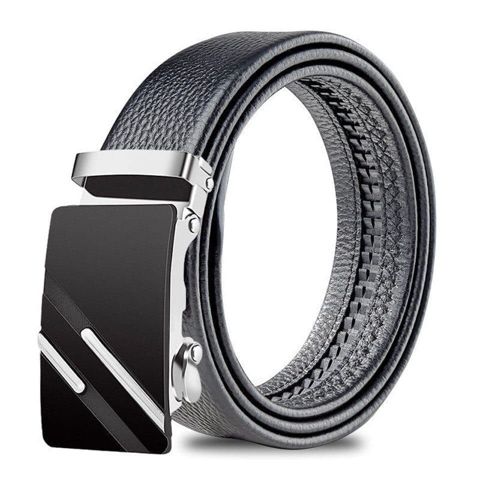 Men's Adjustable Leather Belt Automatic Latching for Business and Everyday Use, Silver