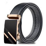 Men's Adjustable Leather Belt Automatic Latching for Business and Everyday Use, Gold