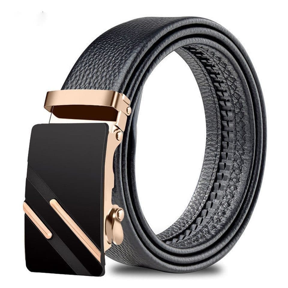 Men's Adjustable Leather Belt Automatic Latching for Business and Everyday Use, Gold