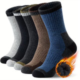 5-Pack Men's Merino Wool Hiking Socks, Moisture-Absorbing Terry, Warm Thick Winter Boot Socks, Mid-High