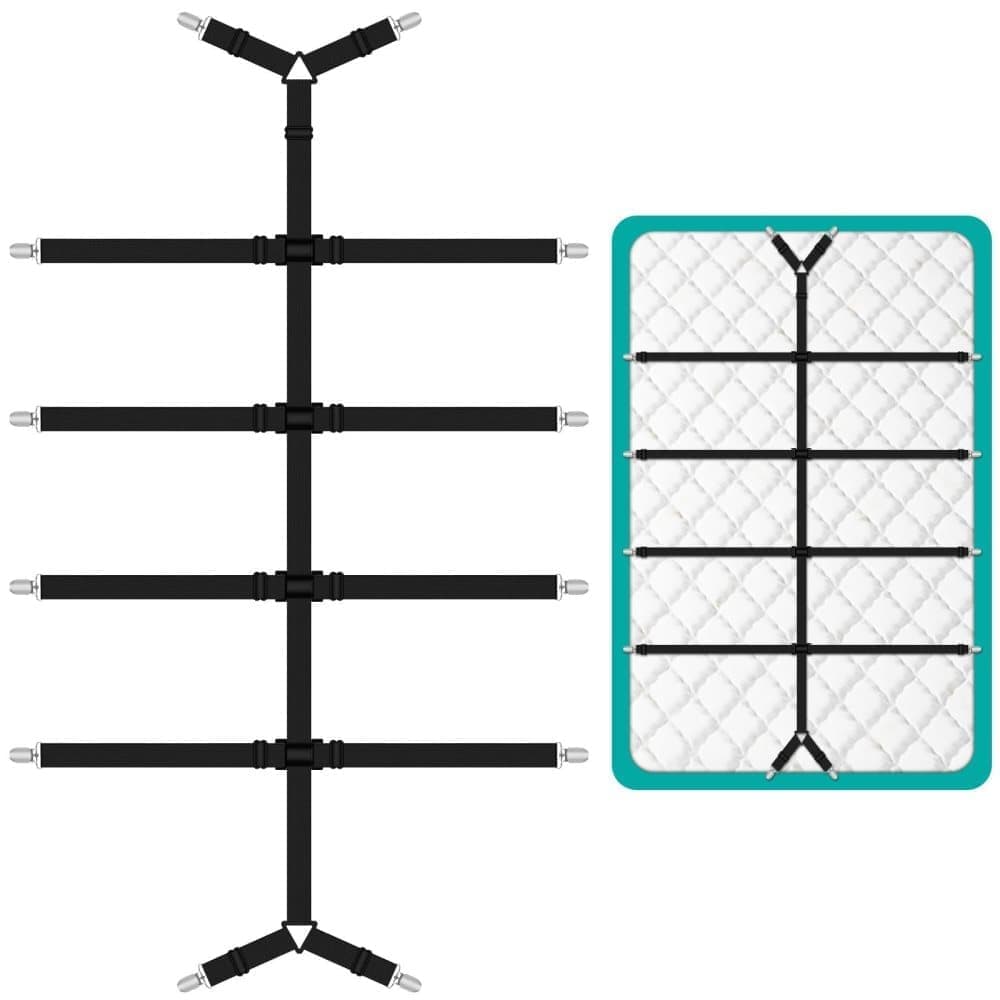 Adjustable Sheet Holders with Elastic Bands and Metal Clips for Securing Sheets Mattress or Sofa Covers, Black