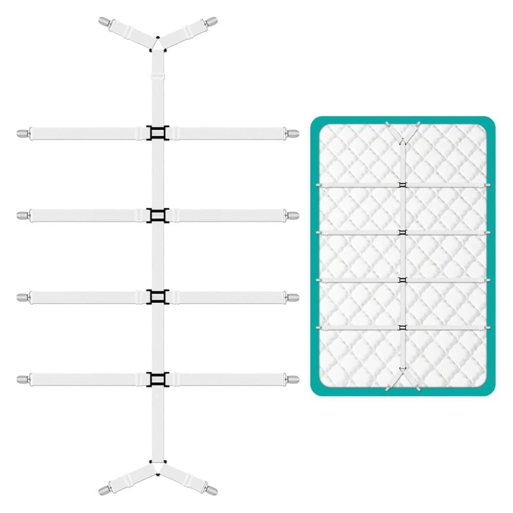 Adjustable Sheet Holders with Elastic Bands and Metal Clips for Securing Sheets Mattress Covers or Sofa Covers, White