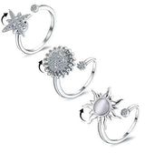 3-Piece Adjustable Stress Ring for Women with Rotatable Decor, Anxiety Relief, One Size