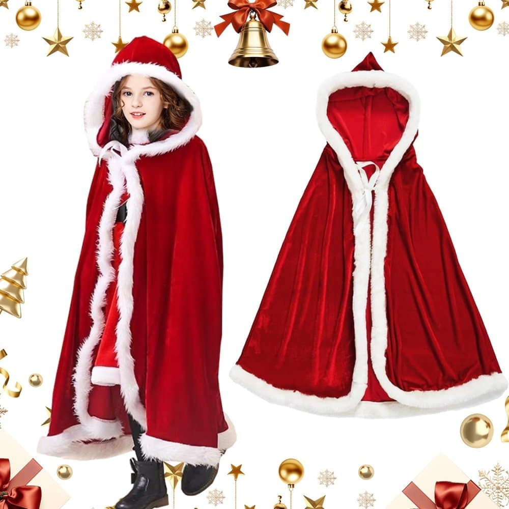 1 Red Christmas Cloak with Hood Santa Costume for Women, 90cm