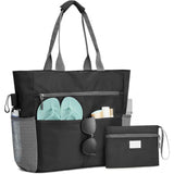 Large Capacity Waterproof Foldable Beach Bag for Shopping and Vacation, Black, Multifunctional Shoulder Bag