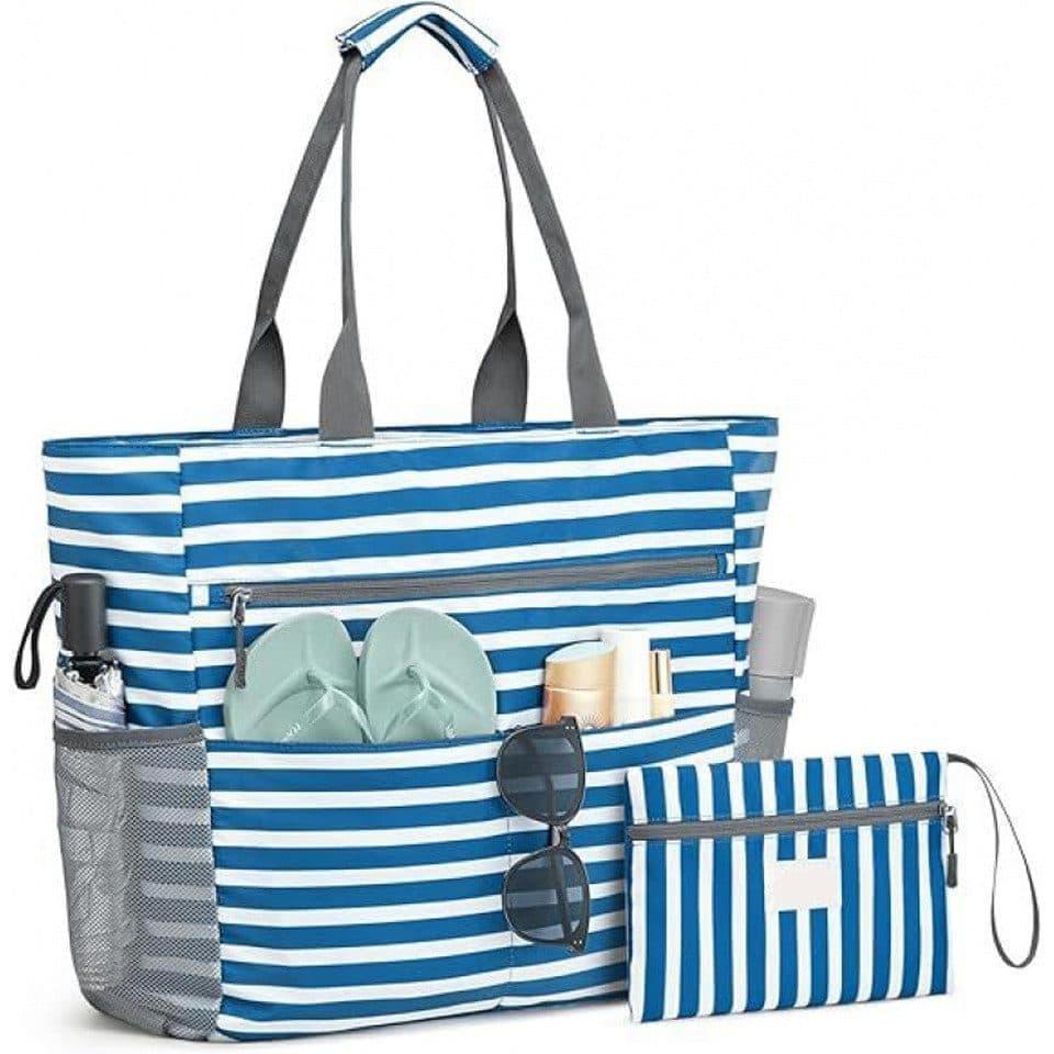 Waterproof Foldable Beach Bag Large Capacity for Shopping and Vacation, Blue, Multifunctional Shoulder Bag