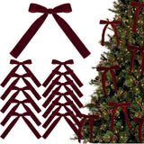 12 Christmas Bows for Tree, Velvet in Burgundy