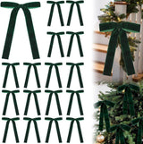 12 Christmas Bows Velvet Tree Decorations in Dark Green