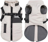 1 Warm Winter Dog Vest with Stand Collar, Wind and Waterproof, S M L XL, Beige