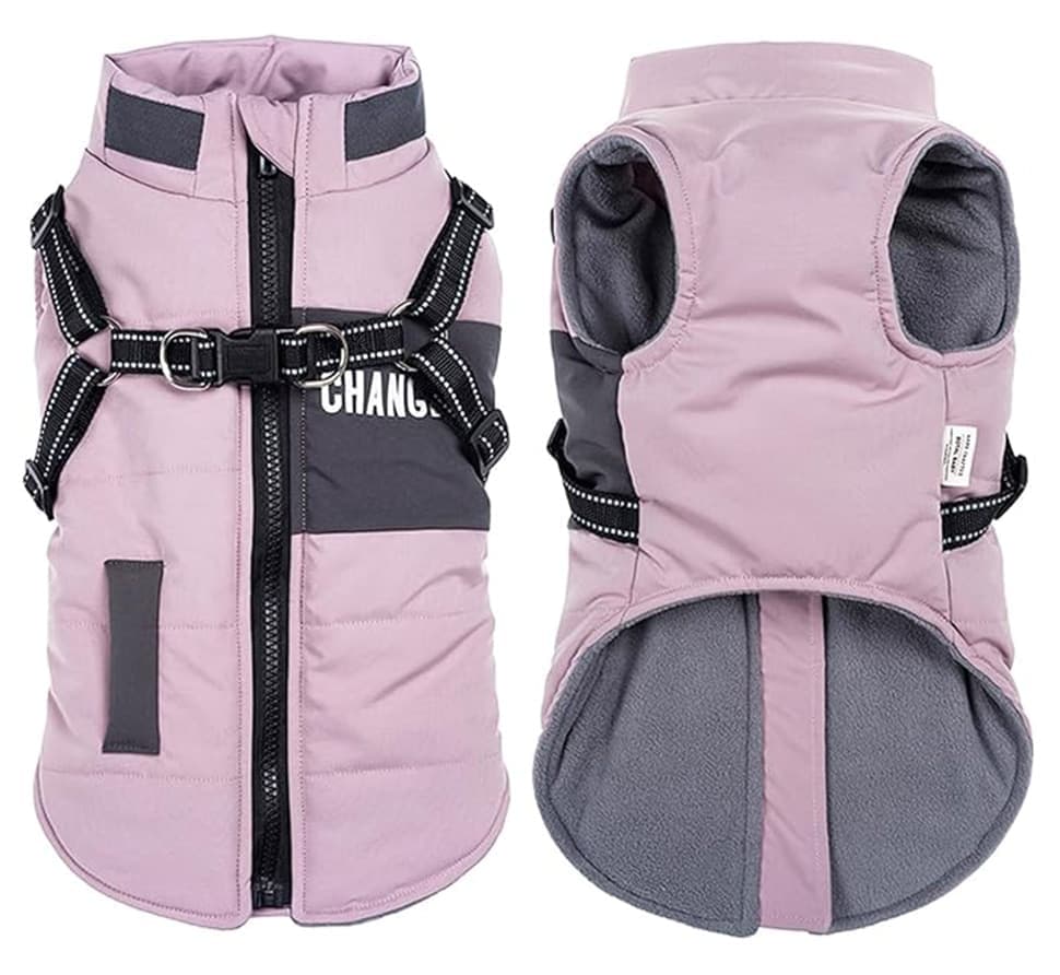 Winter Dog Vest Jacket Warm Soft Stand Collar Windproof Waterproof for Small Medium Large Dogs, Pink, XL
