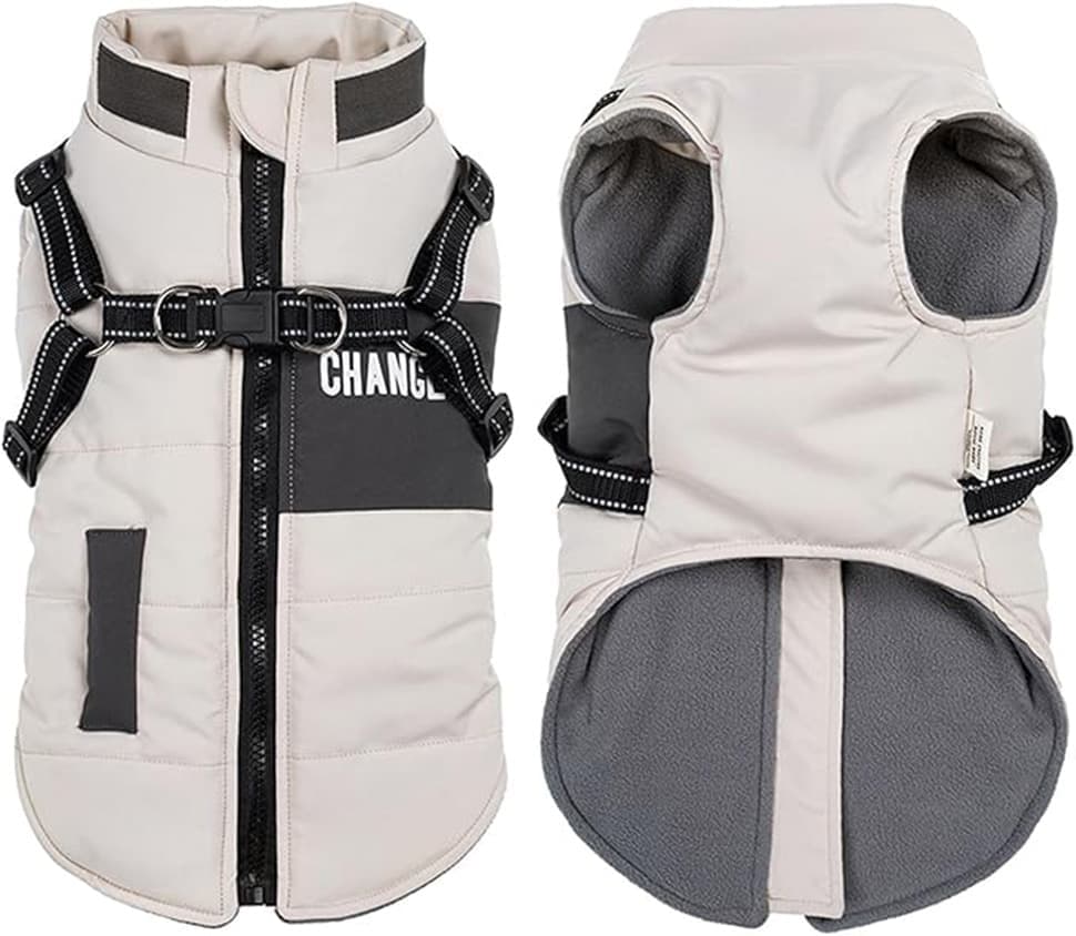 1x Warm Soft Winter Dog Vest with Stand Collar, Wind and Waterproof, Multiple Colors, S M L XL, Beige