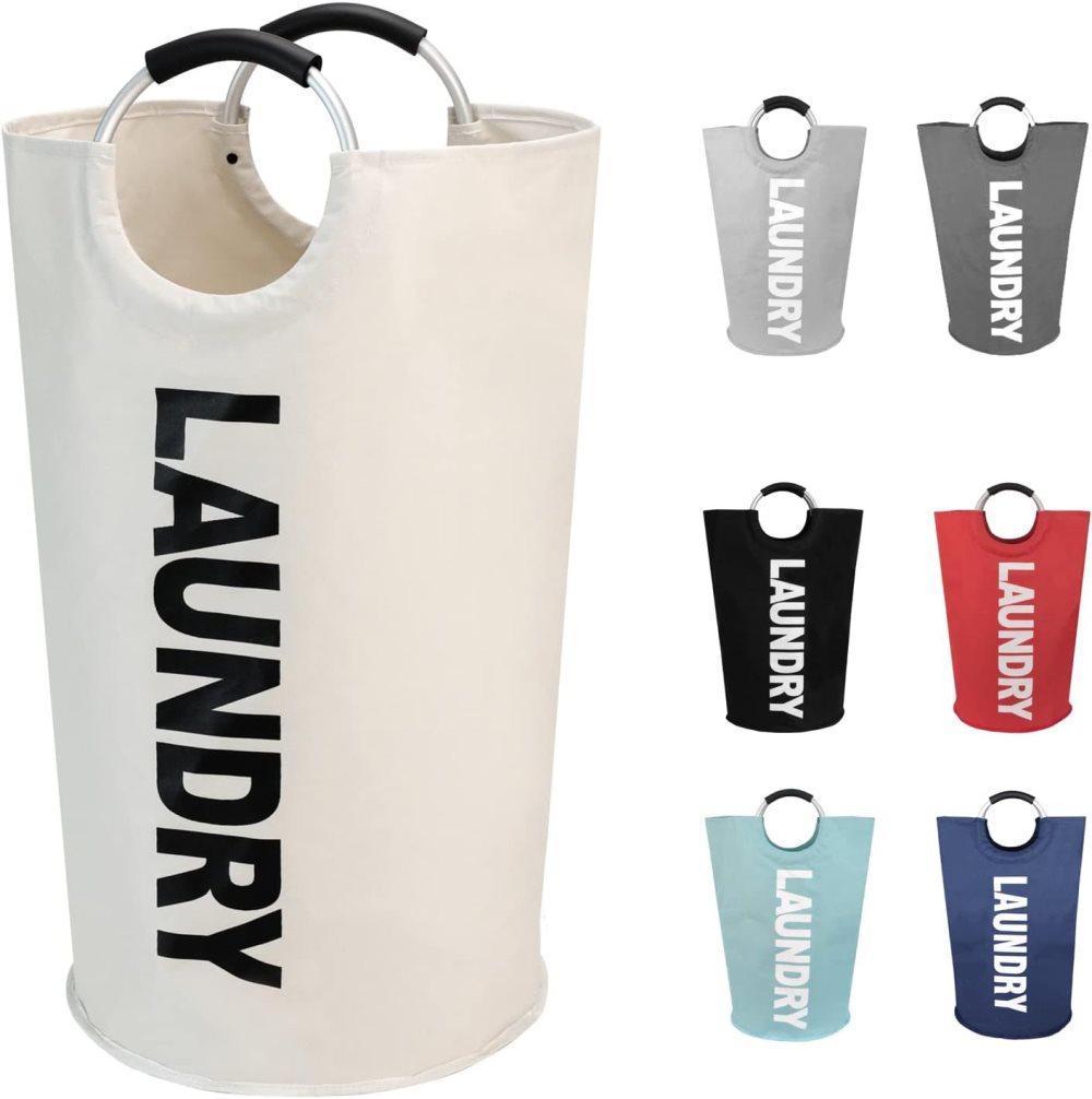 90L Foldable Laundry Basket Waterproof, 38x38x79 cm, Beige