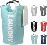 90L Foldable Laundry Basket with Handles, Waterproof, Light Blue, 38x38x79 cm