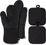 Heat Resistant Oven Mitts & Grill Gloves Anti-Slip Kitchen Potholders, Black, up to 300°C, Compatible with Cooking and Baking