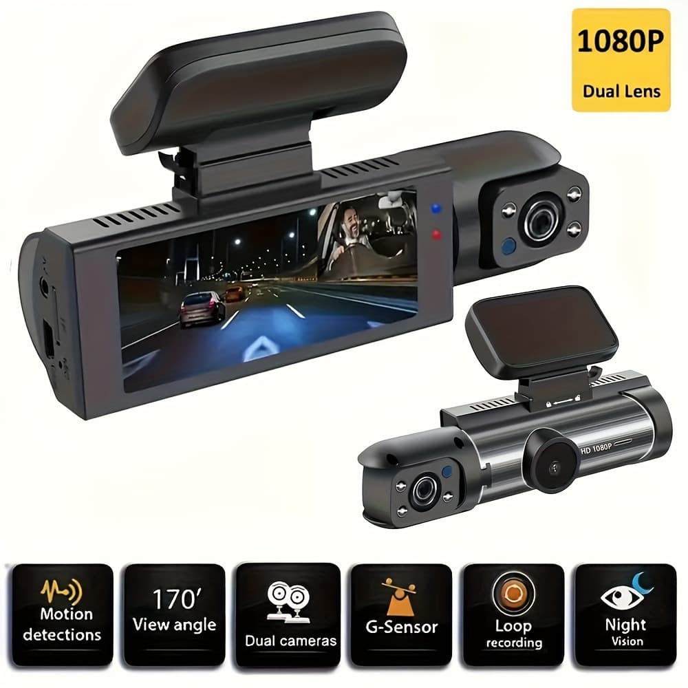 Dual Lens Car Camera Full HD 1080P with Night Vision Loop Recording and Wide Angle Lens