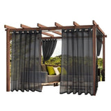 Black Water Resistant Sheer Eyelet Curtains for Outdoor, 132 cm x 274 cm