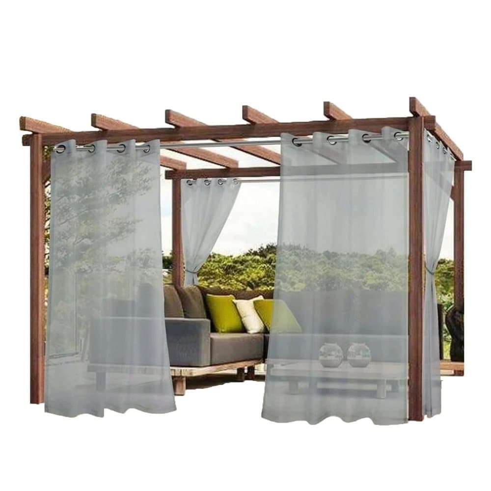 1 Pair Water Resistant Sheer Eyelet Curtains for Outdoor, 132x274 cm, Gray