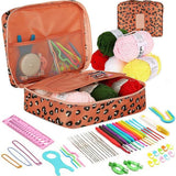 58-piece crochet hook set with yarn and bag for beginners, 10 sizes, dark pink