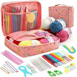 58-piece crochet hook set with yarn and bag for beginners, 10 sizes, Pink