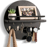 Wooden Key Holder with Storage Tray and Hooks for Hallway Corridor Bedroom Office, Black