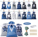24 Christmas Calendar Bags, DIY Advent Calendar with Hanging Bags, Reusable Christmas Gifts, Blue