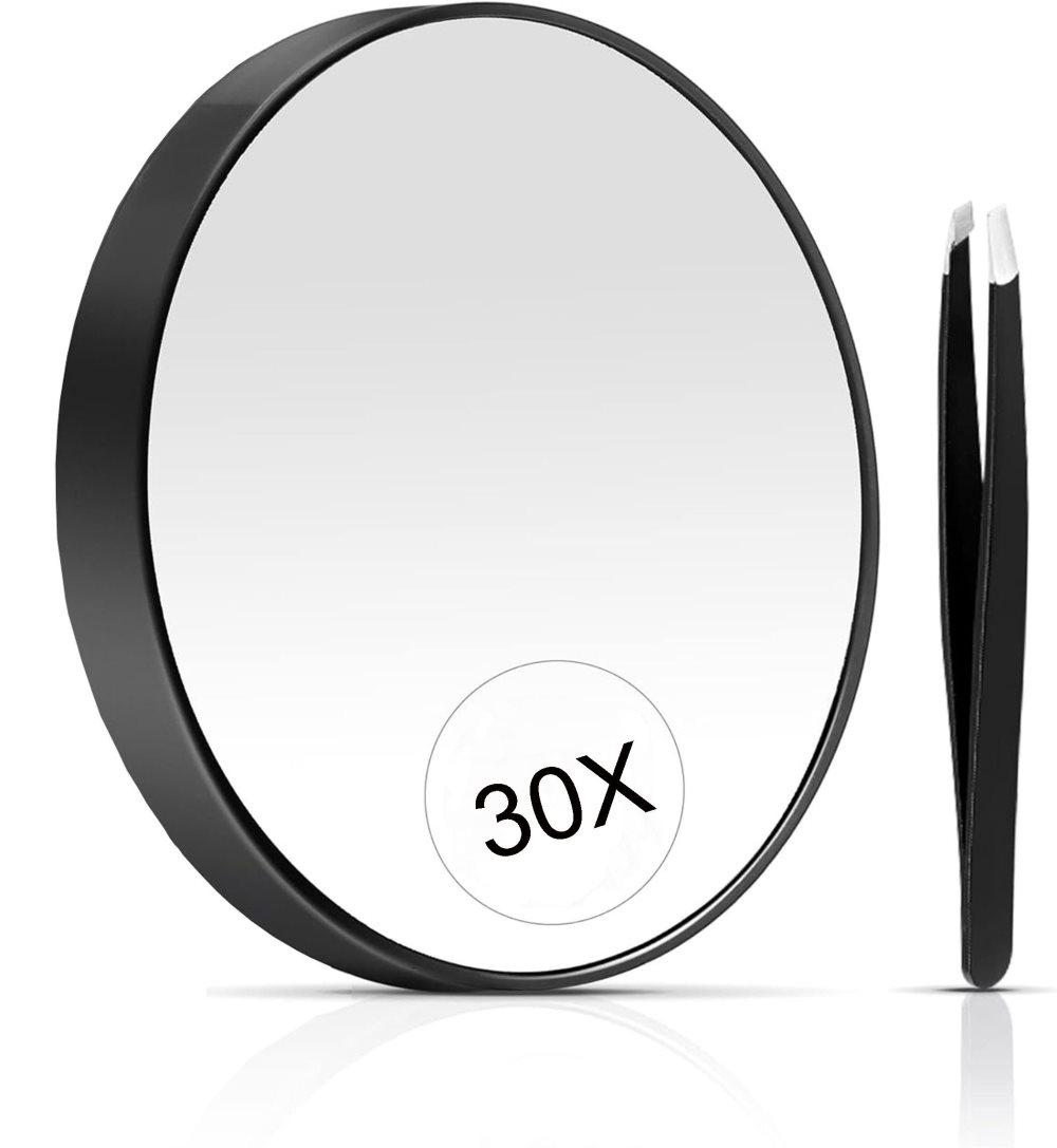 20X/30X Magnification Makeup Mirror with Tweezers, Black, 30X