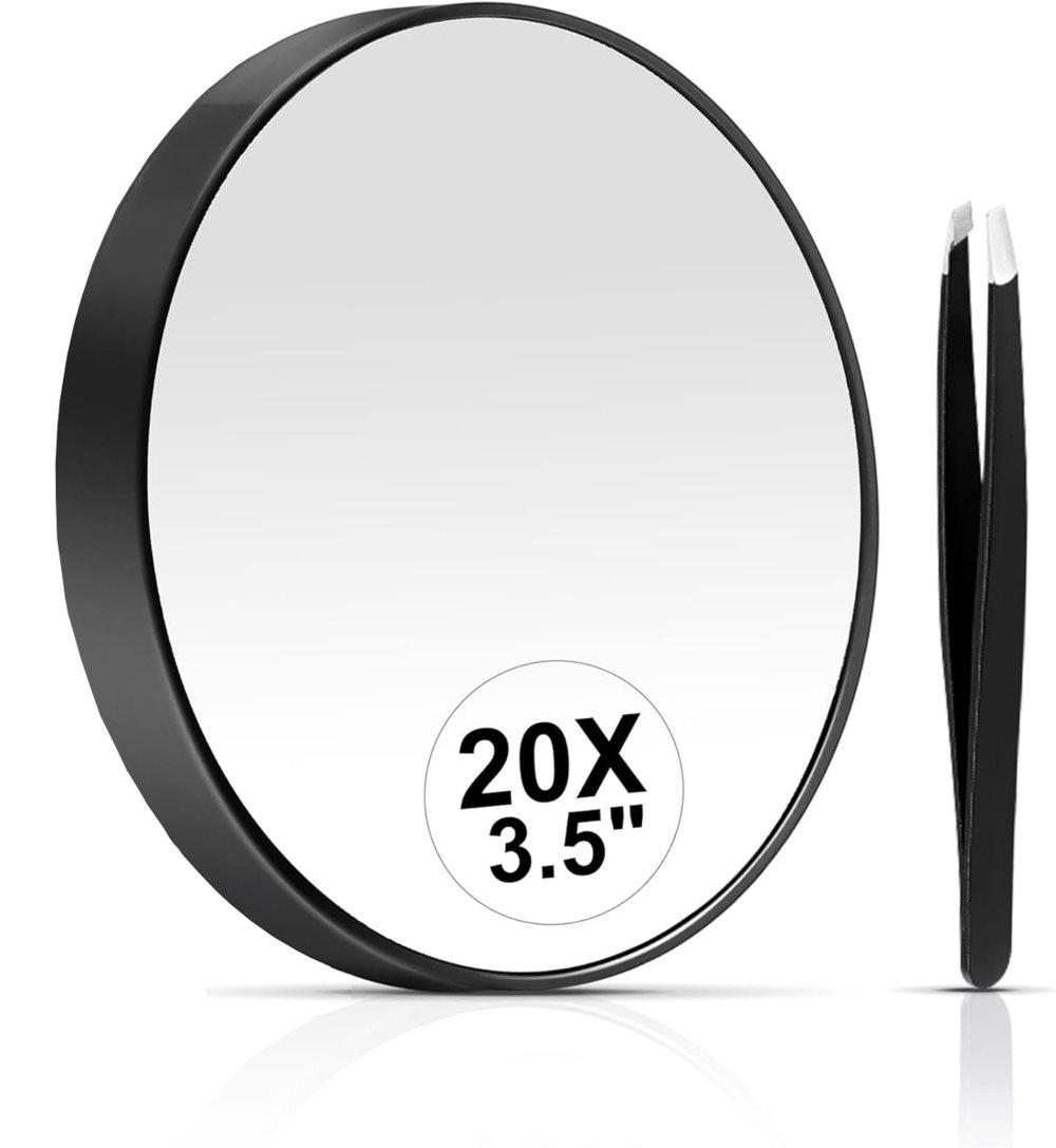 20X/30X Magnification Makeup Mirror with Tweezers, Black, 20X