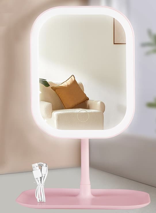 LED Makeup Mirror Rechargeable with Touch Control, 3 Colors, 360° Adjustable & Dimmable, Pink