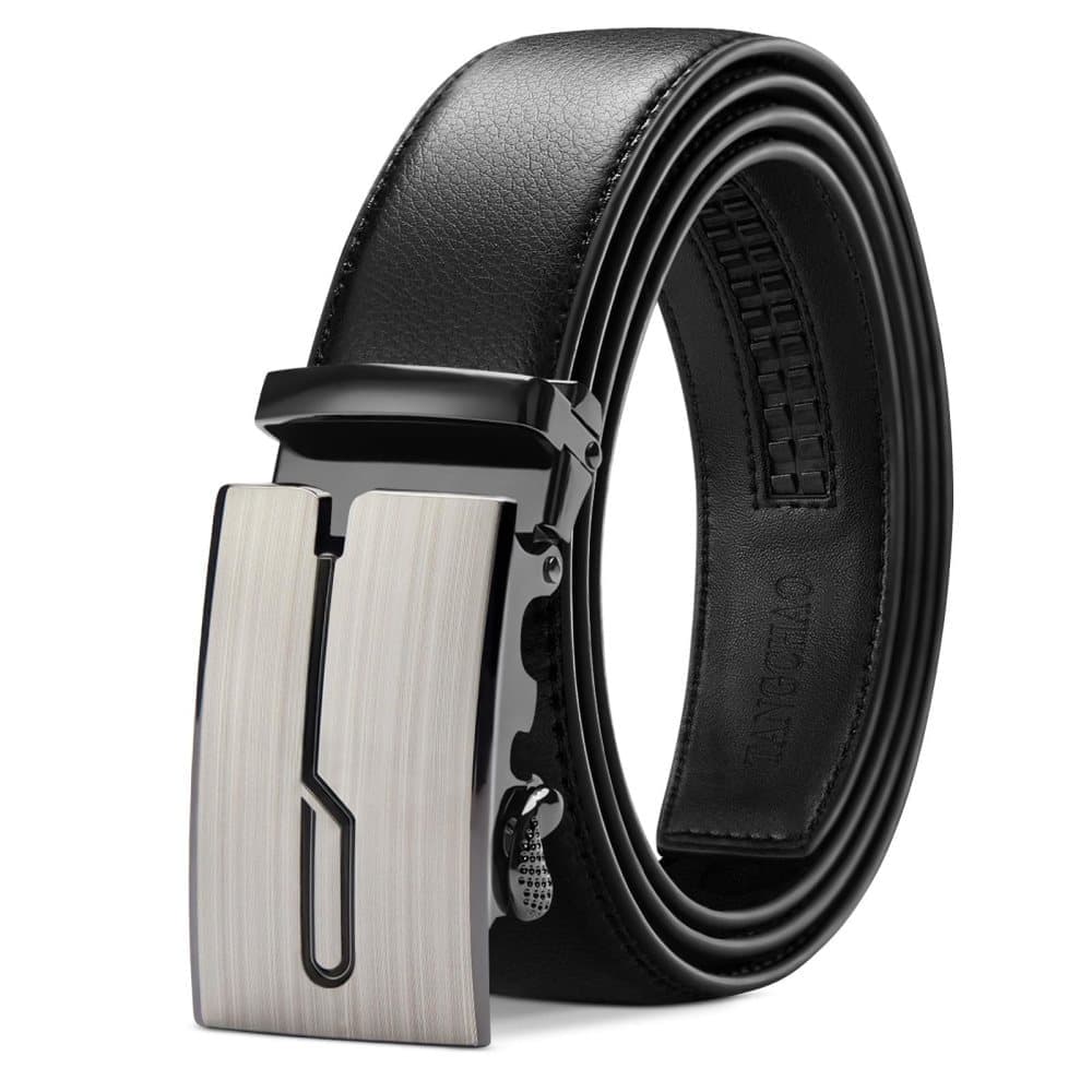 Men's Leather Belt, Adjustable Buckle, Black, 115CM