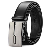 1 Black Men's Leather Belt with Adjustable Buckle, 125CM