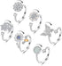 6 pcs Rotatable Antistress Fidget Spinner Rings, Silver