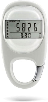 3D Pedometer with LED Display for Running and Walking, Portable Step Counter with Climbing Carabiners, White