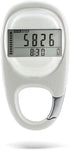 3D Pedometer with LED Display for Running and Walking, Portable Step Counter with Climbing Carabiners, White