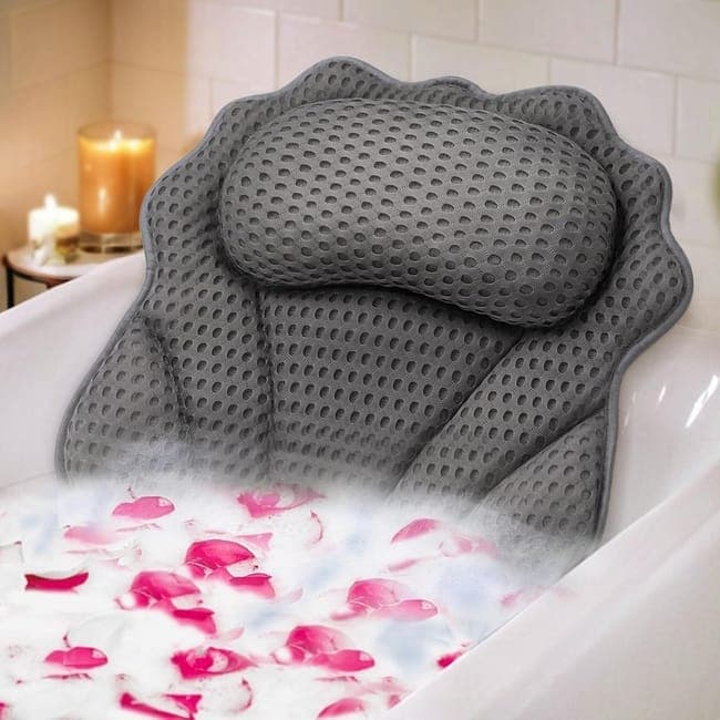 6-Pack Ergonomic Bathtub Pillow with 6 Strong Suction Cups, Support for Head Neck Shoulders & Back, 4D Design, Gray