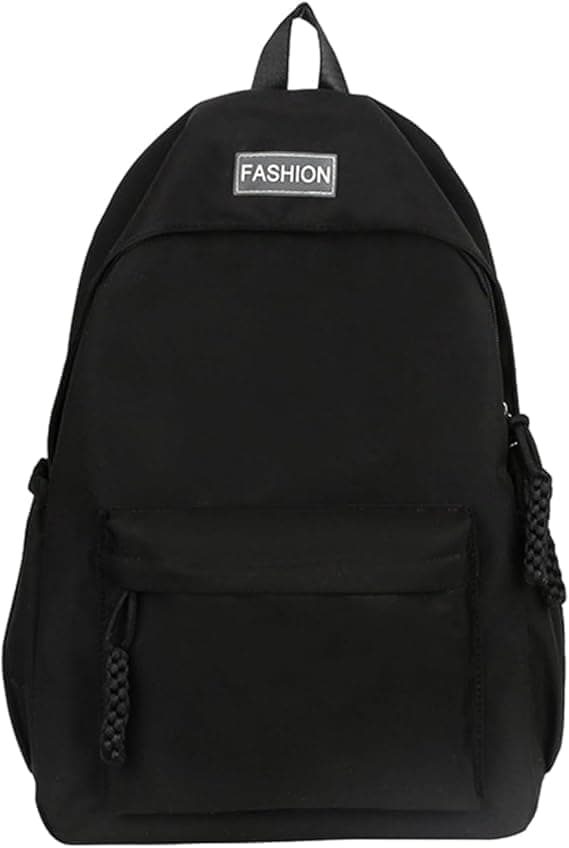 Waterproof School Backpack for Travel, Unisex Solid Color, Black