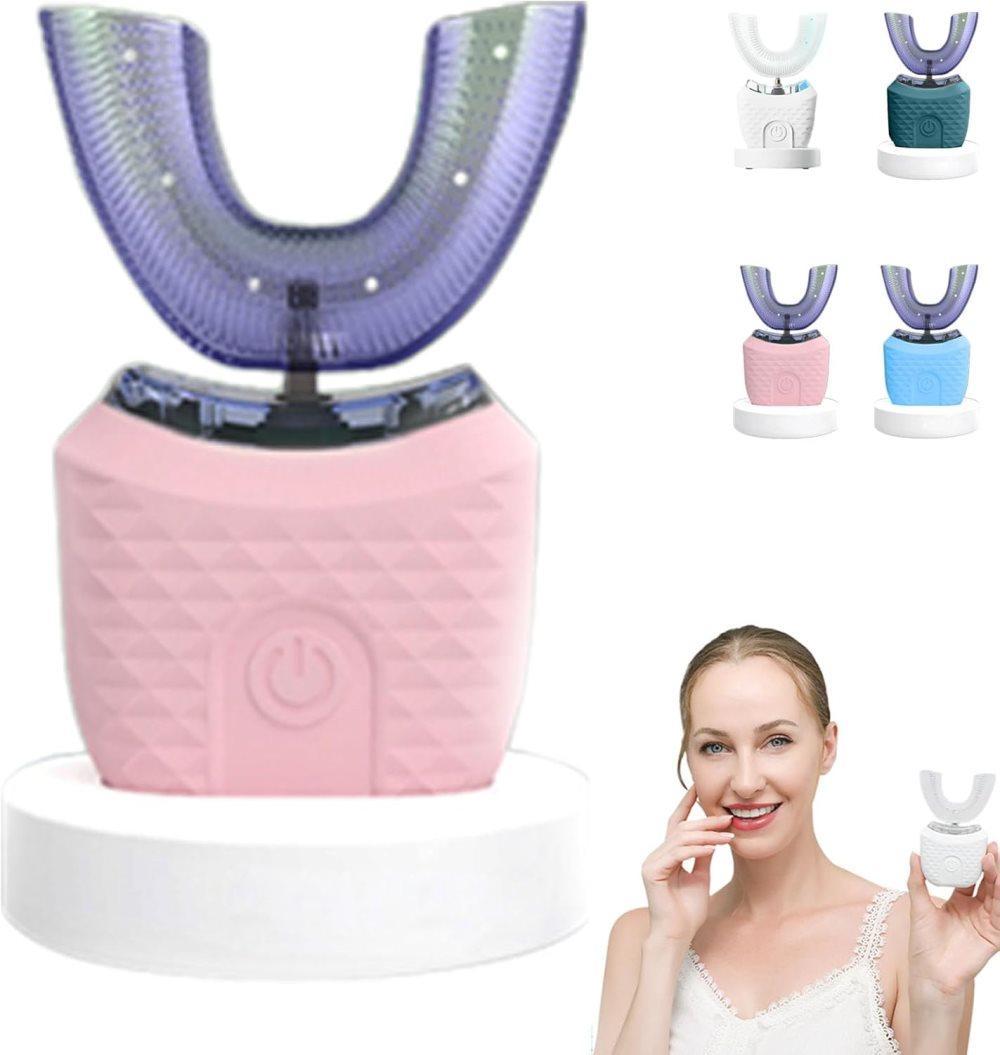 360° U-Shaped Electric Toothbrush with 3 Cleaning Modes, IPX7 Waterproof, Automatic Ultrasonic Tooth Cleaner, Compatible with Oral-B, Pink