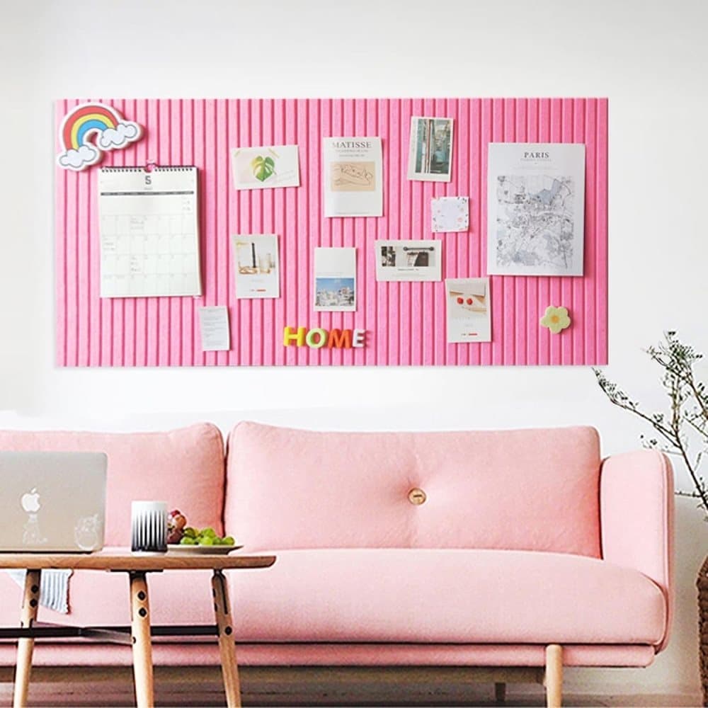 Self-adhesive photo board with decorative cork and acoustic panels for photos and messages, compatible with home and office decor, pink, 40x60cm