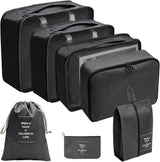 7-Piece Black Suitcase Organizer for Travel Bags