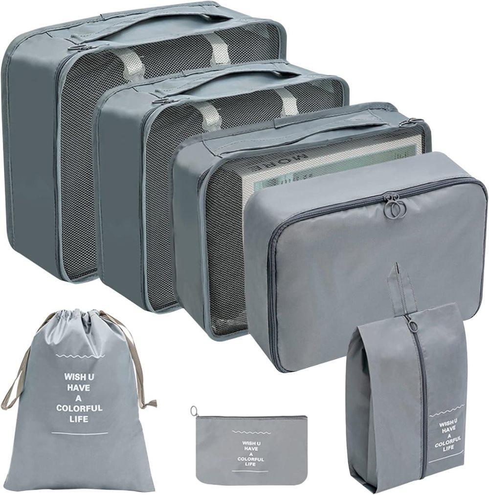 7-Piece Gray Suitcase Organizer for Travel Bags