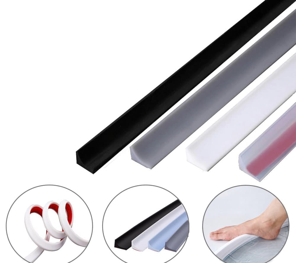5 m Self-Adhesive Shower Strip Water Barrier, Transparent, with Self-Adhesive Strip, Multiple Colors and Lengths