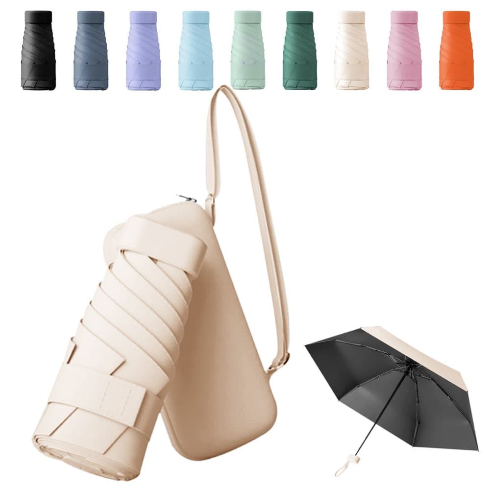 UV-protective folding umbrella wind-resistant lightweight waterproof travel umbrella for beach and everyday use, Beige