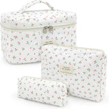 3-Piece Floral Makeup Bag Toiletry Travel Organizer, 20 x 10 cm