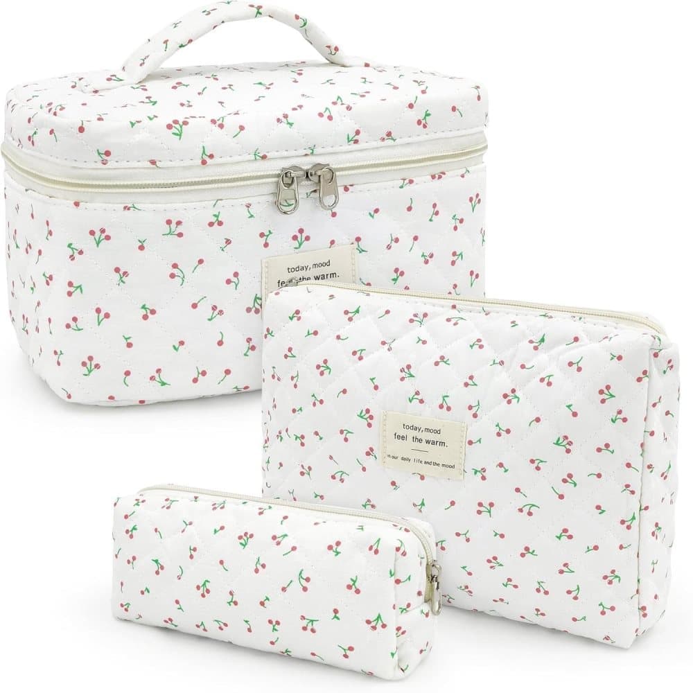 3-Piece Floral Makeup Bag Toiletry Travel Organizer, 20 x 10 cm