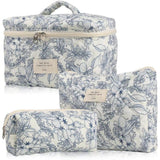 Floral Makeup Bag 3-Piece Set, Travel Toiletry Organizer, 20 x 10 cm