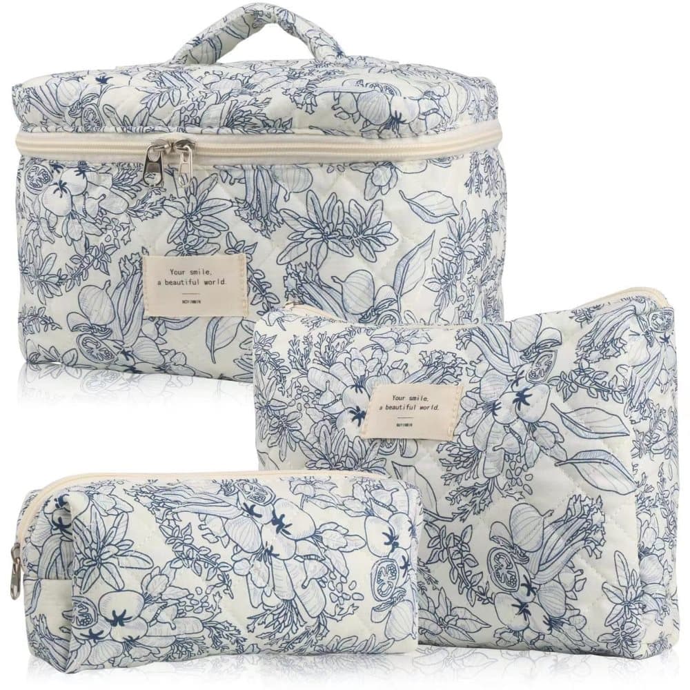 Floral Makeup Bag 3-Piece Set, Travel Toiletry Organizer, 20 x 10 cm